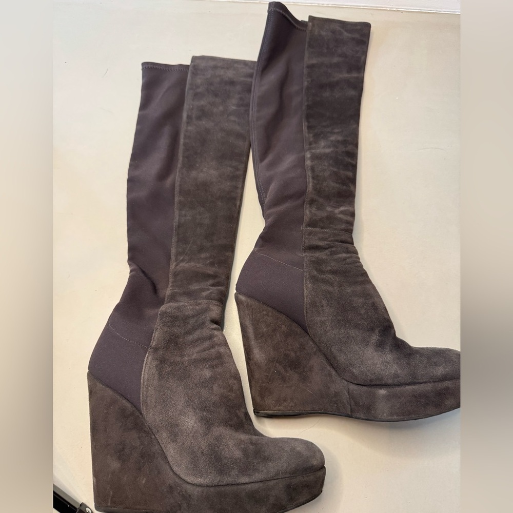 Stuart Weitzman Demiswoon OTK Suede Wedge Boots | Size 7 | Classic Over-The-Knee